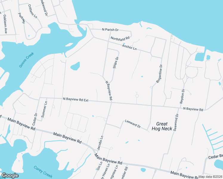 map of restaurants, bars, coffee shops, grocery stores, and more near 5785 North Bayview Road in Southold