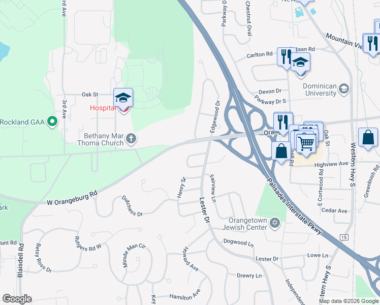 map of restaurants, bars, coffee shops, grocery stores, and more near 8 Fern Oval West in Orangeburg