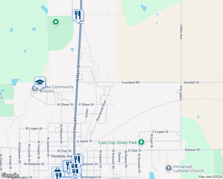 map of restaurants, bars, coffee shops, grocery stores, and more near 921 Roosevelt Boulevard in Osceola