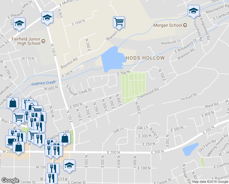 map of restaurants, bars, coffee shops, grocery stores, and more near 387 E 500 N in Kaysville
