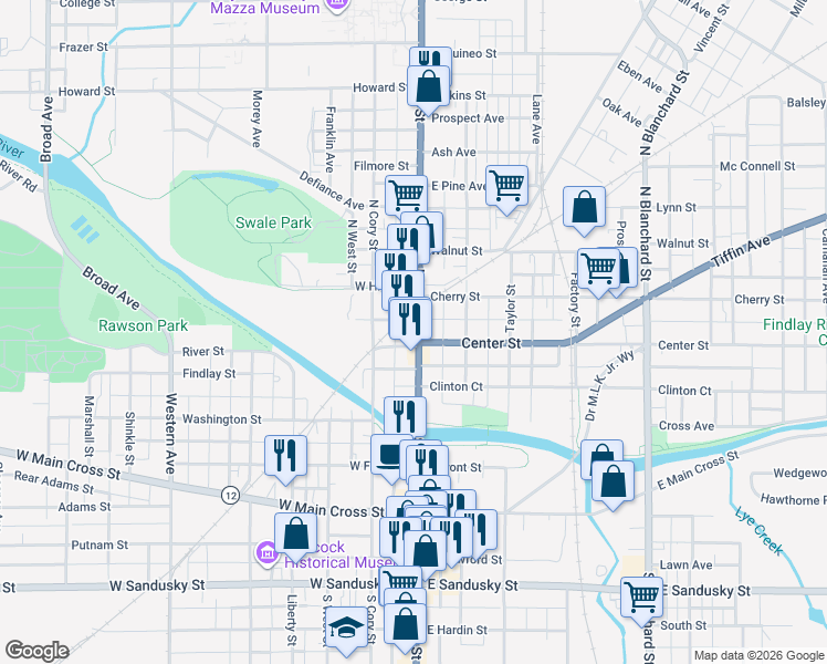 map of restaurants, bars, coffee shops, grocery stores, and more near 314 U.S. 224 in Findlay