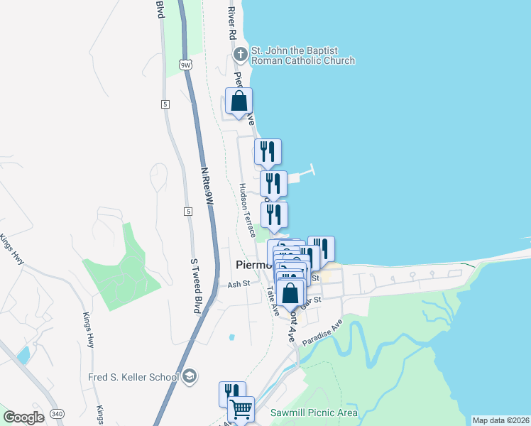 map of restaurants, bars, coffee shops, grocery stores, and more near 632 Piermont Avenue in Piermont