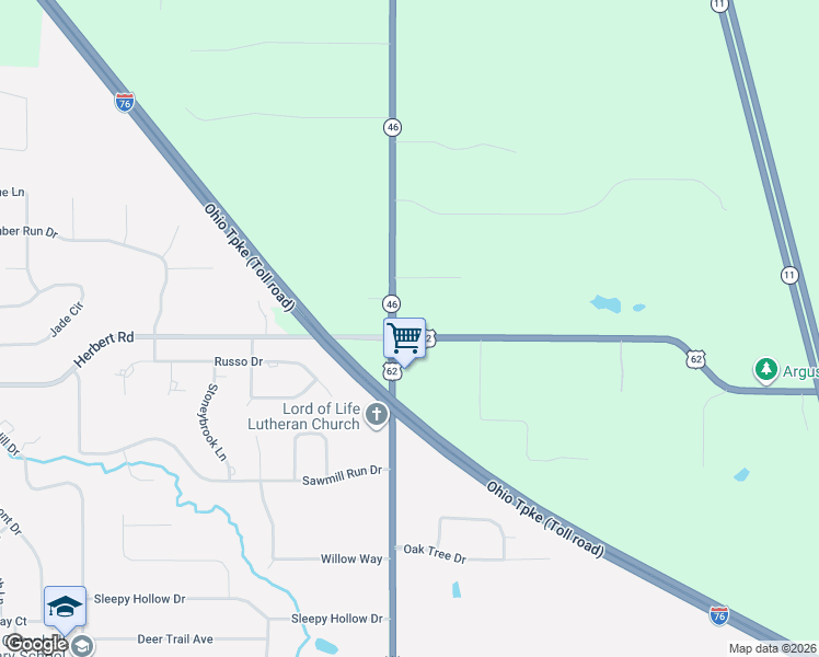 map of restaurants, bars, coffee shops, grocery stores, and more near 5193 South Canfield-Niles Road in Canfield