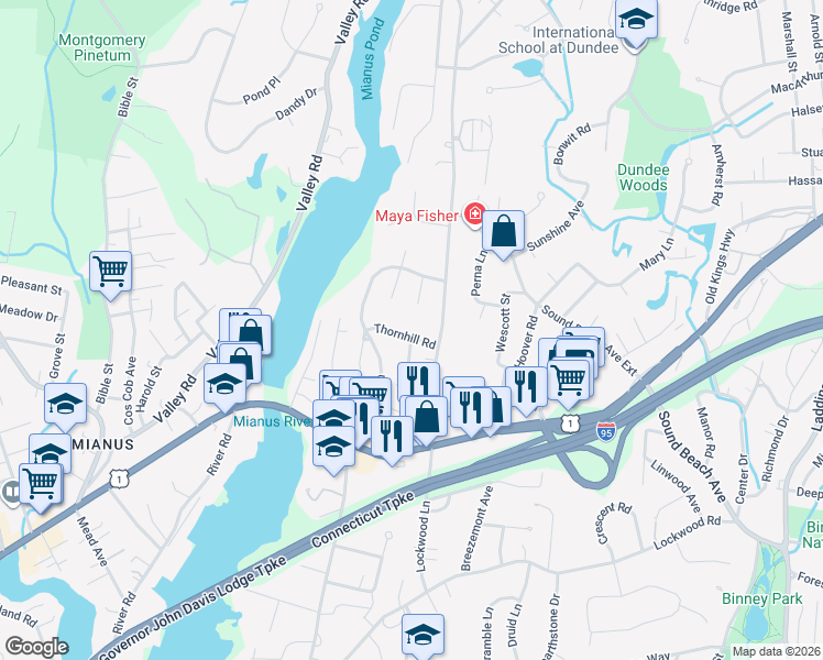 map of restaurants, bars, coffee shops, grocery stores, and more near 15 Thorn Hill Road in Greenwich