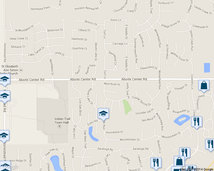 map of restaurants, bars, coffee shops, grocery stores, and more near 9633 Wolf River Place in Fort Wayne