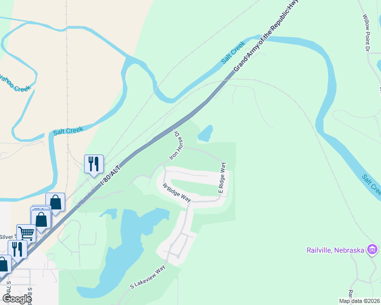 map of restaurants, bars, coffee shops, grocery stores, and more near 1341 East Ridge Way in Ashland