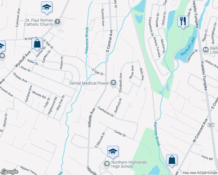 map of restaurants, bars, coffee shops, grocery stores, and more near 20 Martis Avenue in Ramsey