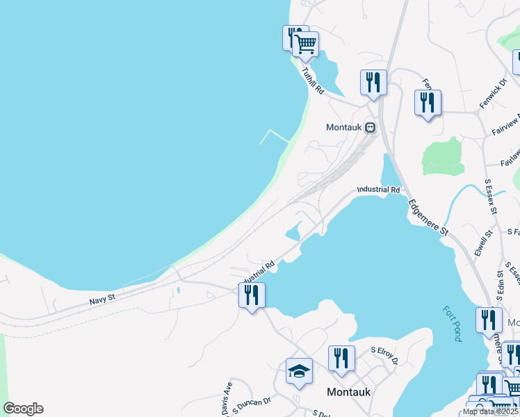 map of restaurants, bars, coffee shops, grocery stores, and more near 16 Navy Road in Montauk