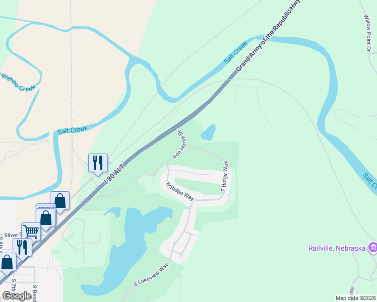 map of restaurants, bars, coffee shops, grocery stores, and more near 1341 East Ridge Way in Ashland