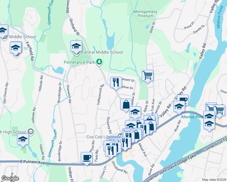 map of restaurants, bars, coffee shops, grocery stores, and more near 76 Orchard Street in Greenwich
