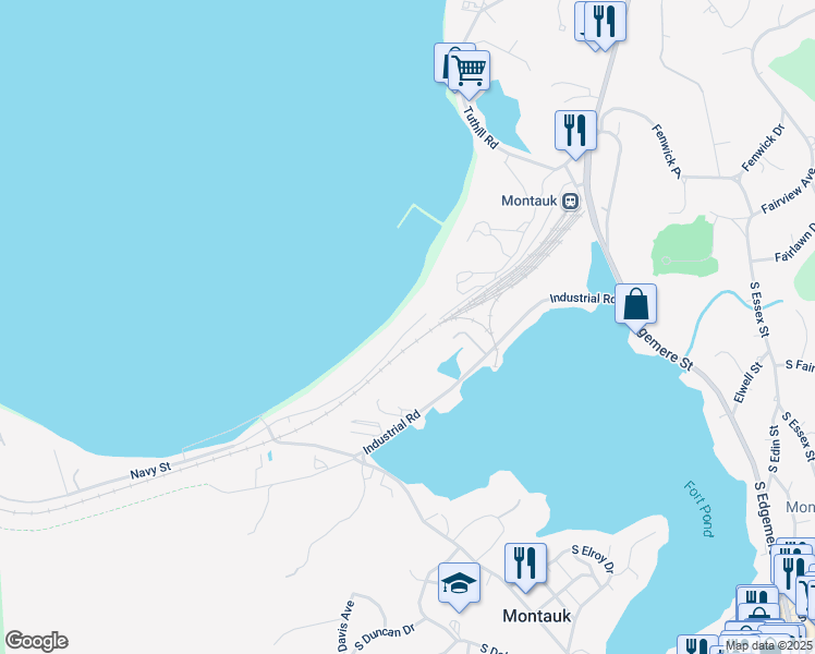 map of restaurants, bars, coffee shops, grocery stores, and more near 16 Navy Road in Montauk