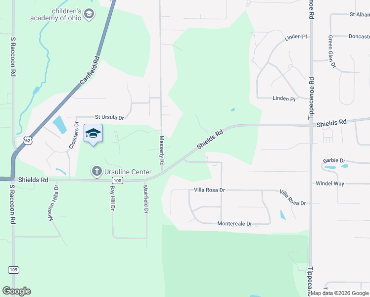 map of restaurants, bars, coffee shops, grocery stores, and more near 4030 Shields Road in Canfield
