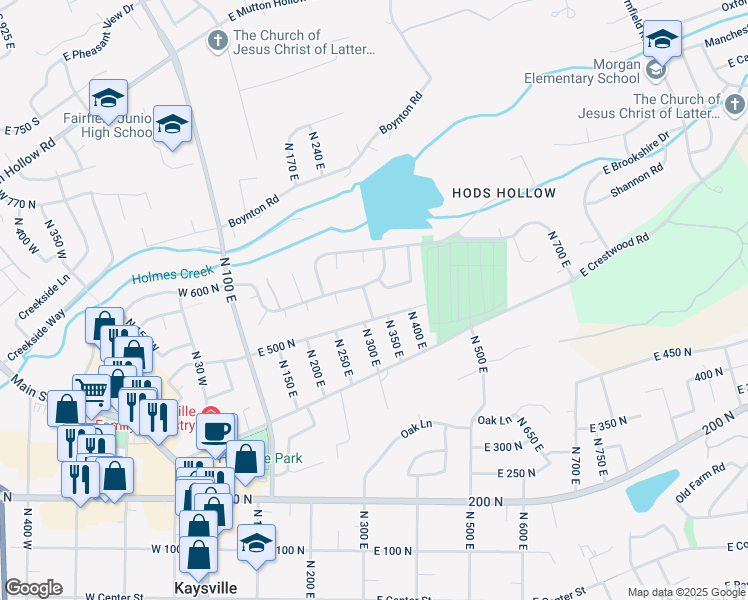 map of restaurants, bars, coffee shops, grocery stores, and more near 574 North 320 East in Kaysville