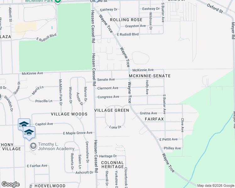 map of restaurants, bars, coffee shops, grocery stores, and more near 3411 Congress Ave in Fort Wayne