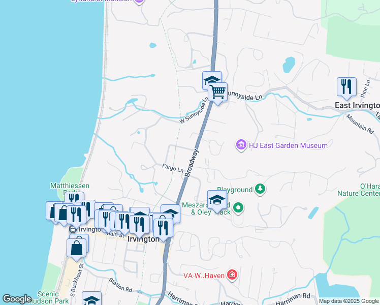 map of restaurants, bars, coffee shops, grocery stores, and more near 91 North Broadway in Irvington