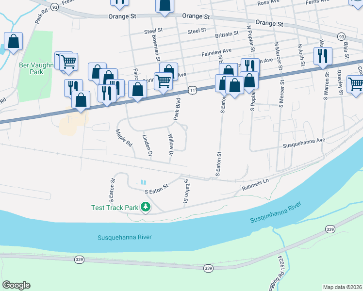 map of restaurants, bars, coffee shops, grocery stores, and more near 137 Briarcliff Road in Berwick