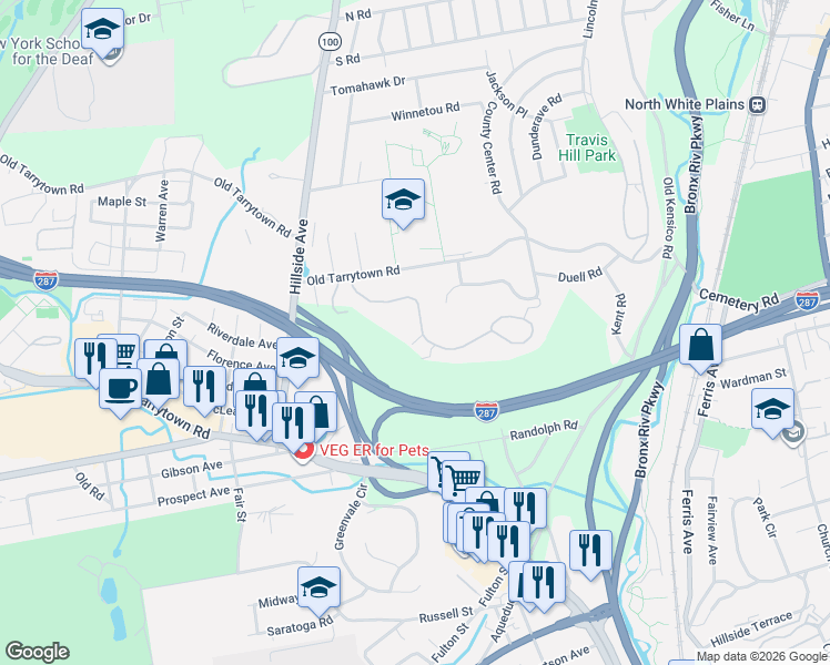 map of restaurants, bars, coffee shops, grocery stores, and more near 51 Winding Ridge Road in White Plains