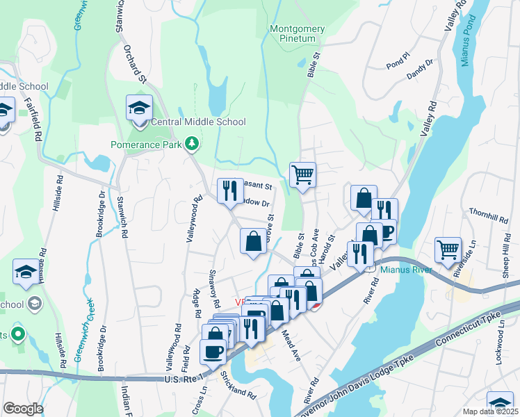 map of restaurants, bars, coffee shops, grocery stores, and more near in Greenwich