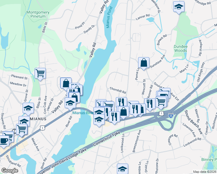 map of restaurants, bars, coffee shops, grocery stores, and more near 31 Thorn Hill Road in Greenwich