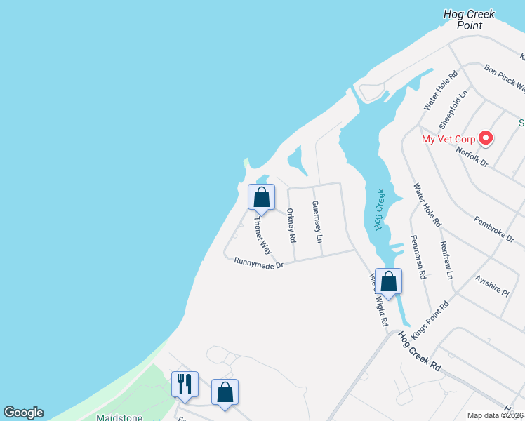 map of restaurants, bars, coffee shops, grocery stores, and more near 43 Thanet Way in East Hampton
