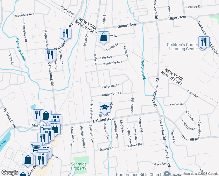 map of restaurants, bars, coffee shops, grocery stores, and more near 24 Jefferson Place in Montvale
