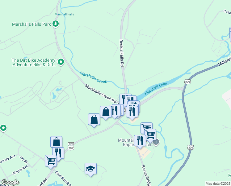 map of restaurants, bars, coffee shops, grocery stores, and more near 120 Marshalls Creek Road in East Stroudsburg