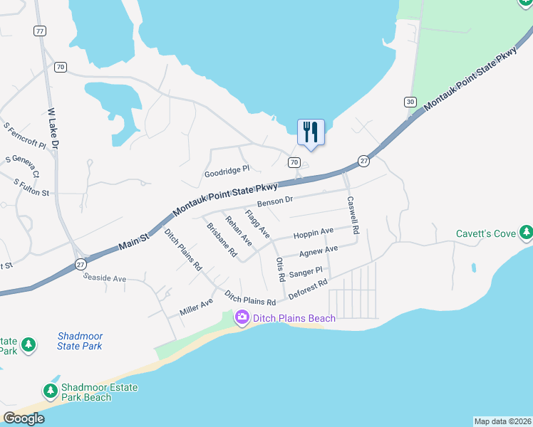 map of restaurants, bars, coffee shops, grocery stores, and more near 6 Hoyt Place in Montauk