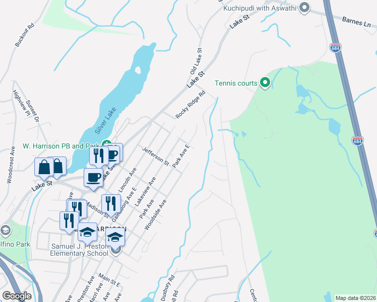map of restaurants, bars, coffee shops, grocery stores, and more near 222 Park Avenue East in Harrison