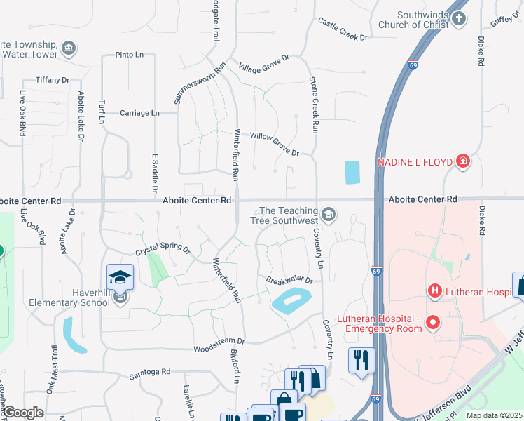 map of restaurants, bars, coffee shops, grocery stores, and more near 4316 Whaler's Cove in Fort Wayne