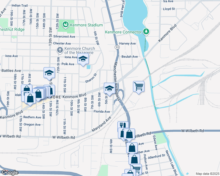 map of restaurants, bars, coffee shops, grocery stores, and more near 688 Kenmore Boulevard in Akron