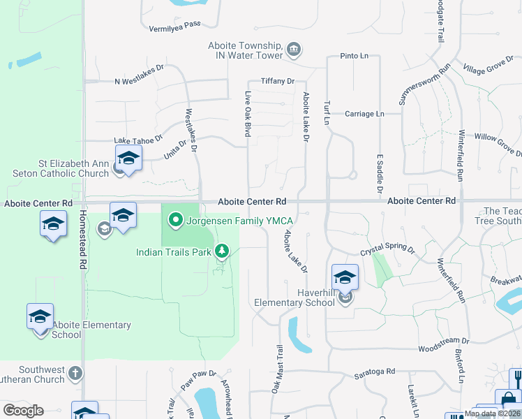 map of restaurants, bars, coffee shops, grocery stores, and more near 10000 Aboite Center Road in Fort Wayne