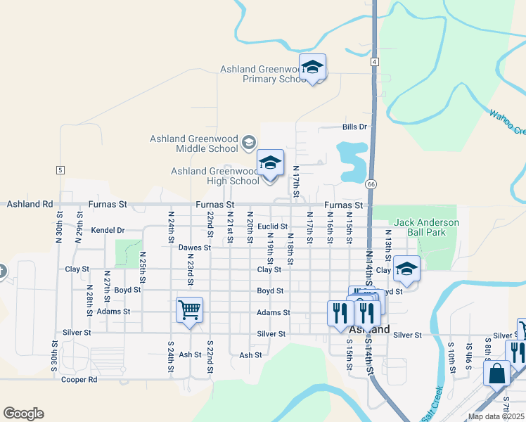 map of restaurants, bars, coffee shops, grocery stores, and more near 1908 Euclid Street in Ashland