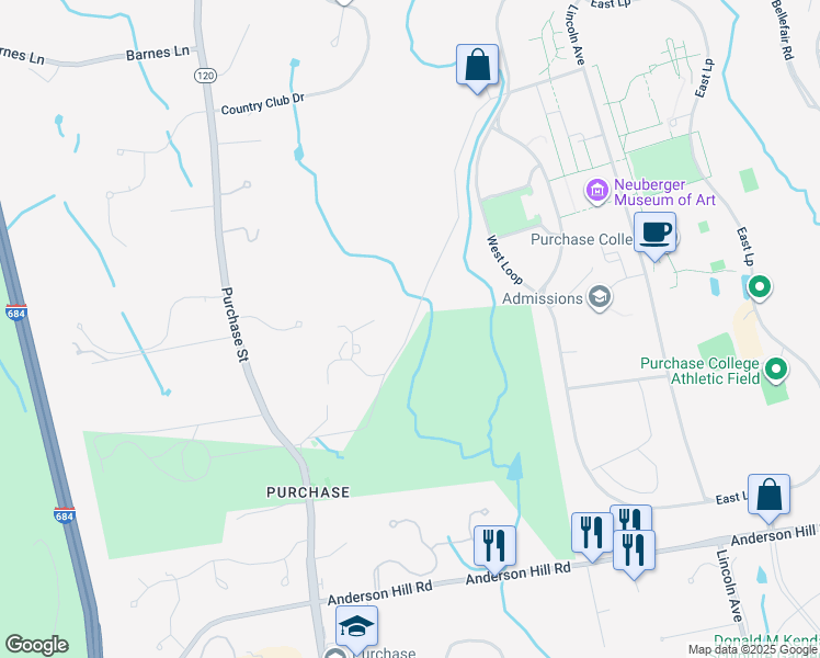 map of restaurants, bars, coffee shops, grocery stores, and more near 36 Cottage Avenue in Purchase