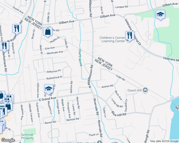 map of restaurants, bars, coffee shops, grocery stores, and more near 2 Windsor Road in Montvale