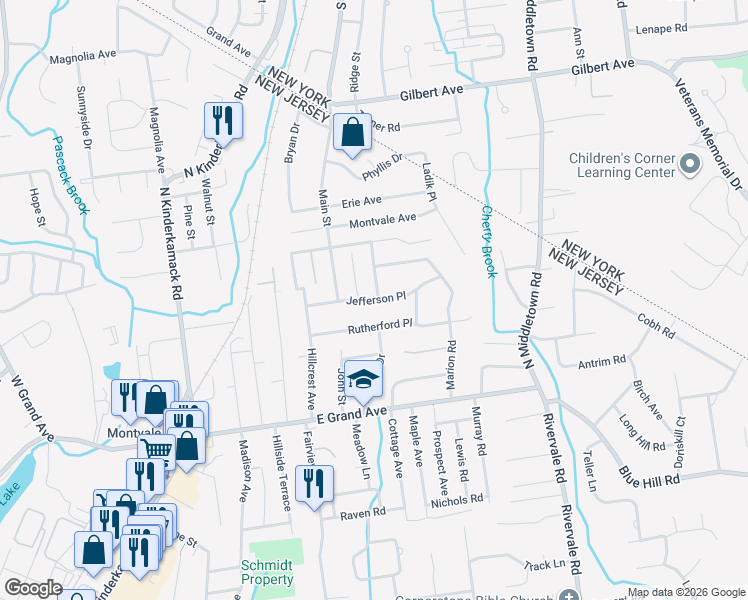 map of restaurants, bars, coffee shops, grocery stores, and more near 24 Jefferson Place in Montvale
