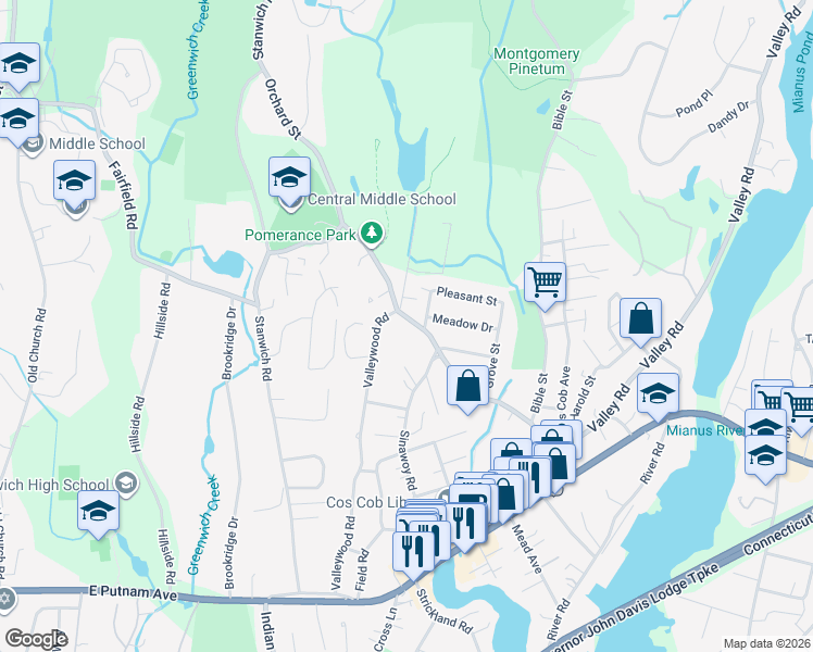 map of restaurants, bars, coffee shops, grocery stores, and more near 76 Orchard Street in Greenwich
