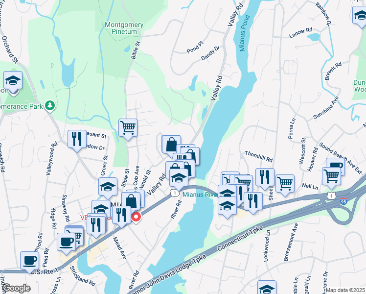 map of restaurants, bars, coffee shops, grocery stores, and more near 92 Valley Road in Greenwich