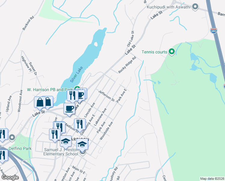 map of restaurants, bars, coffee shops, grocery stores, and more near 204 Lakeview Avenue in White Plains