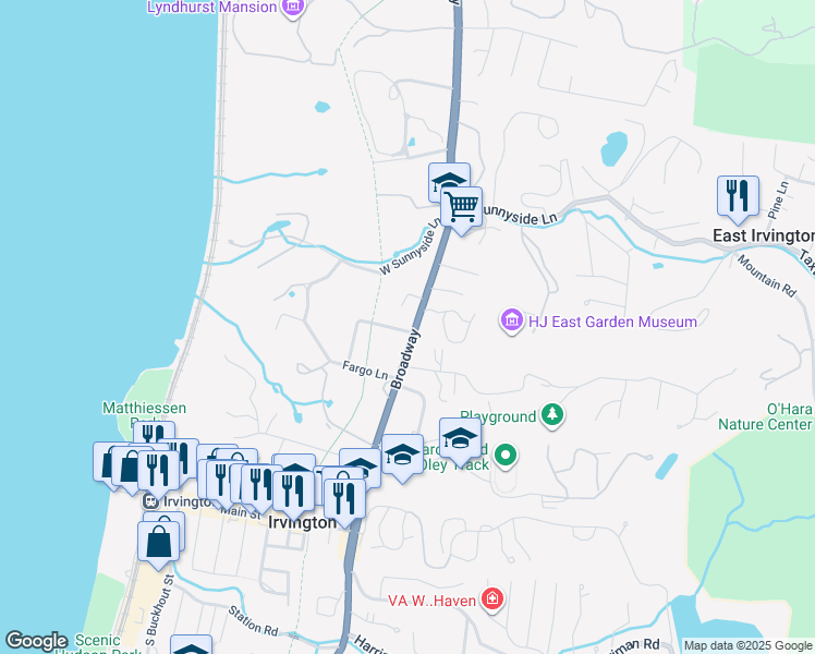 map of restaurants, bars, coffee shops, grocery stores, and more near 91 North Broadway in Irvington