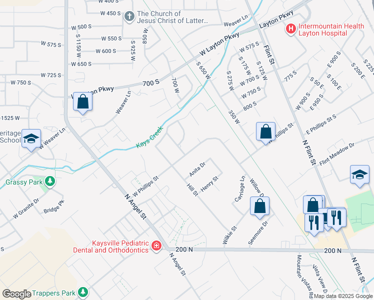 map of restaurants, bars, coffee shops, grocery stores, and more near 1910 Walker Farm Drive in Kaysville