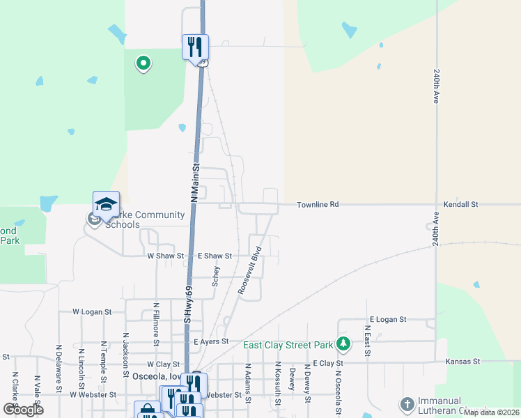 map of restaurants, bars, coffee shops, grocery stores, and more near 921 Roosevelt Boulevard in Osceola