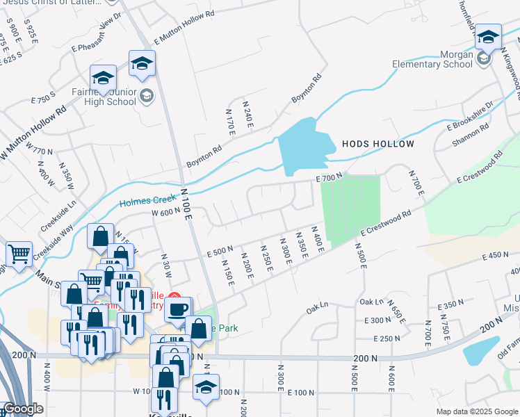 map of restaurants, bars, coffee shops, grocery stores, and more near 257 East 600 North in Kaysville