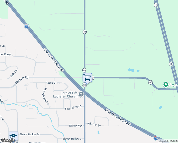 map of restaurants, bars, coffee shops, grocery stores, and more near 5193 South Canfield-Niles Road in Canfield