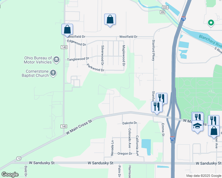 map of restaurants, bars, coffee shops, grocery stores, and more near 112 Potomac Drive in Findlay