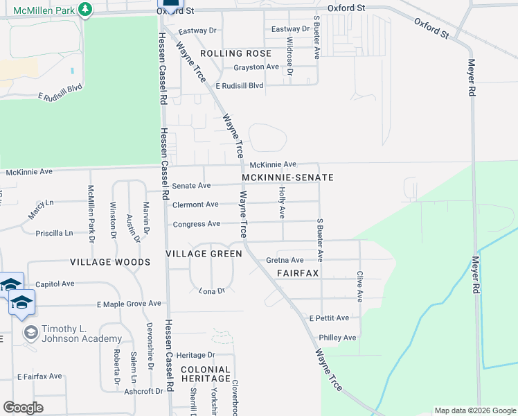 map of restaurants, bars, coffee shops, grocery stores, and more near 3625 Congress Avenue in Fort Wayne