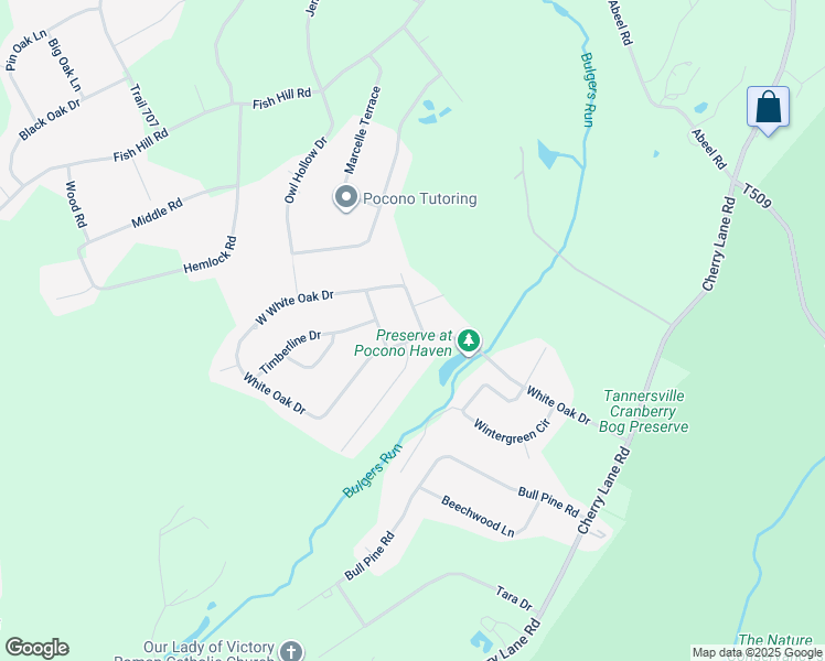 map of restaurants, bars, coffee shops, grocery stores, and more near 2410 White Oak Drive in East Stroudsburg