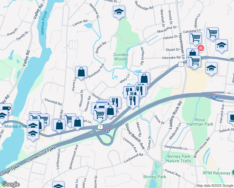 map of restaurants, bars, coffee shops, grocery stores, and more near 10 Reed Lane in Greenwich