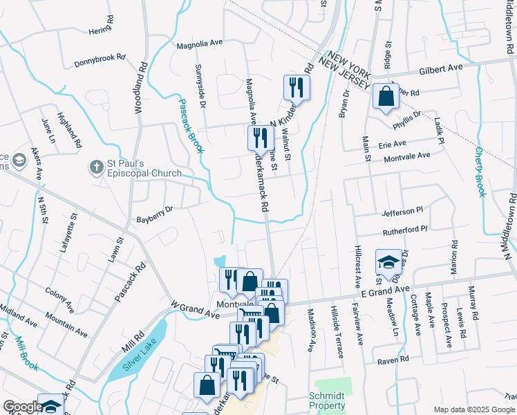 map of restaurants, bars, coffee shops, grocery stores, and more near 42 North Kinderkamack Road in Montvale