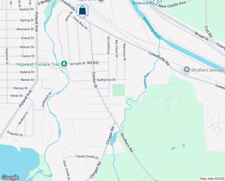 map of restaurants, bars, coffee shops, grocery stores, and more near 8 East Haywood Avenue in Struthers