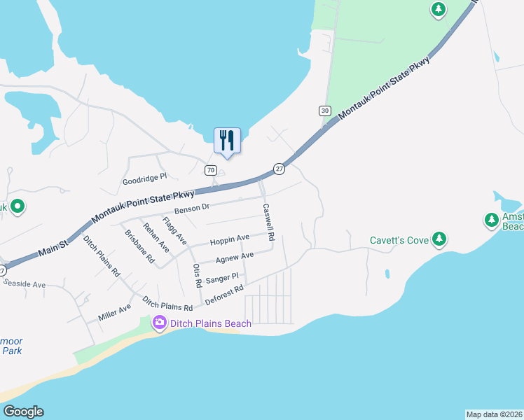 map of restaurants, bars, coffee shops, grocery stores, and more near 9 Duval Place in Montauk